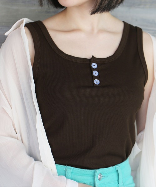 HALEY PESCA（ヘーリーペスカ）の「HALEY PESCA/ボタン付きリブタンクトップ（タンクトップ・レディース・ホワイト/ブラック/ライトグレー/ブラウン/アイボリー/グレー/ライトブラウン/ブルー・SMALL/MEDIUM/LARGE）」の22枚目の写真