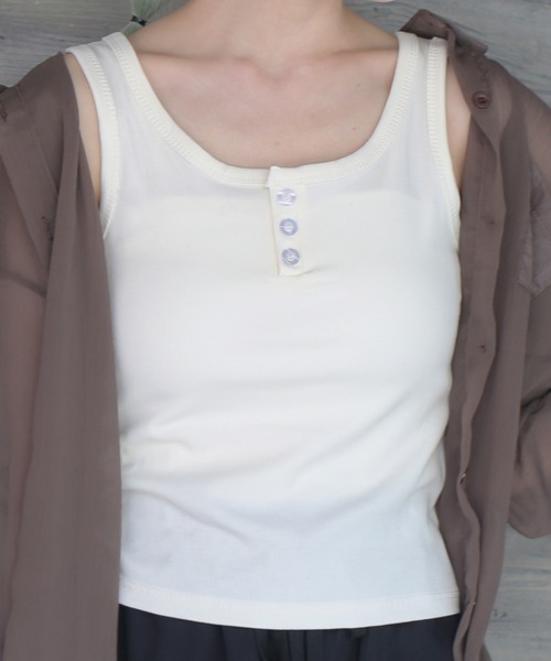 HALEY PESCA（ヘーリーペスカ）の「HALEY PESCA/ボタン付きリブタンクトップ（タンクトップ・レディース・ホワイト/ブラック/ライトグレー/ブラウン/アイボリー/グレー/ライトブラウン/ブルー・SMALL/MEDIUM/LARGE）」の15枚目の写真