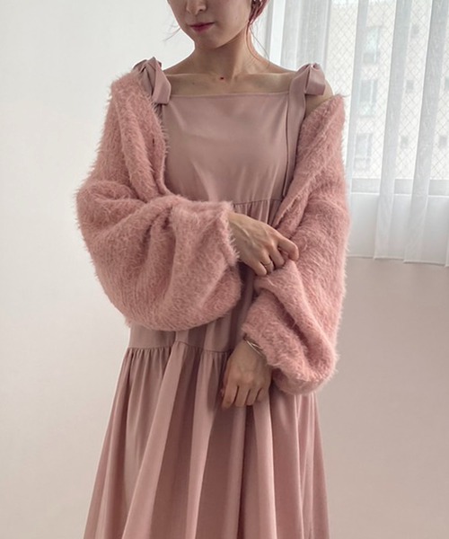 one after another NICE CLAUP（ワンアフターアナザーナイスクラップ）の「ふわモテあざと/フェザーショートカーディガン（カーディガン/ボレロ・レディース・ベージュ/ピンク/アイボリー/チャコールグレー/ライトグレー・FREE）」の9枚目の写真