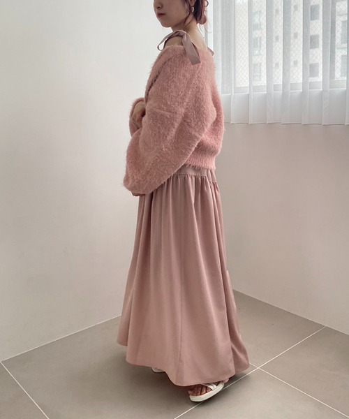 one after another NICE CLAUP（ワンアフターアナザーナイスクラップ）の「ふわモテあざと/フェザーショートカーディガン（カーディガン/ボレロ・レディース・ベージュ/ピンク/アイボリー/チャコールグレー/ライトグレー・FREE）」の12枚目の写真