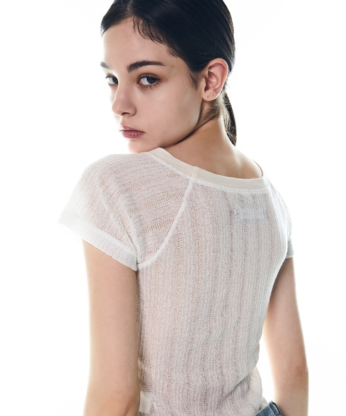 DISCHORDSOUND（ディスコードサウンド）の「【DISCHORDSOUND 】ニット コンビ クロップ Tシャツ / KNIT COMBI CROP TEE（Tシャツ/カットソー・レディース・ホワイト/ブラック/グレー/モカ・FREE）」の10枚目の写真