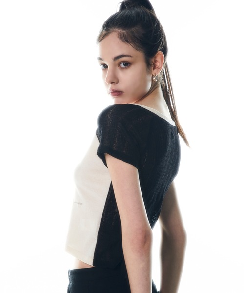 DISCHORDSOUND（ディスコードサウンド）の「【DISCHORDSOUND 】ニット コンビ クロップ Tシャツ / KNIT COMBI CROP TEE（Tシャツ/カットソー・レディース・ホワイト/ブラック/グレー/モカ・FREE）」の14枚目の写真