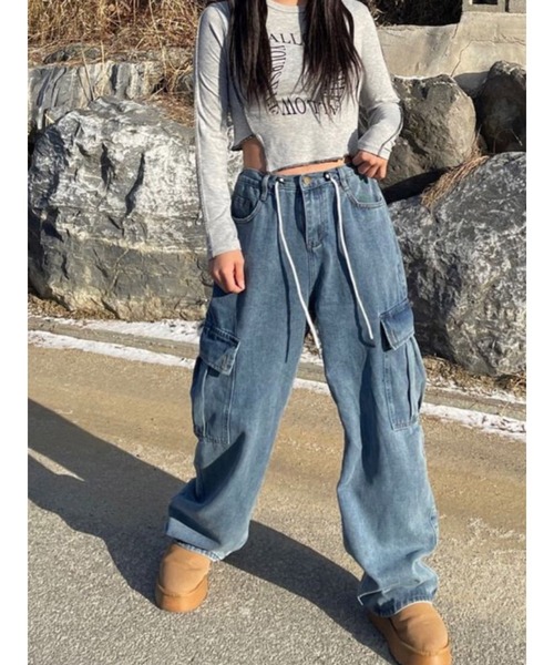 California Outfitters デニムカーゴパンツ 綿100％デニムワイドカーゴパンツ【大きいサイズ有】 通販