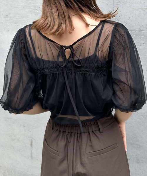 archives(アルシーヴ)の「クロップドインナー付バルーンチュールTOPS(Tシャツ/カットソー・レディース・アイボリー/ブラック/ローズ・MEDIUM)」の2枚目の写真