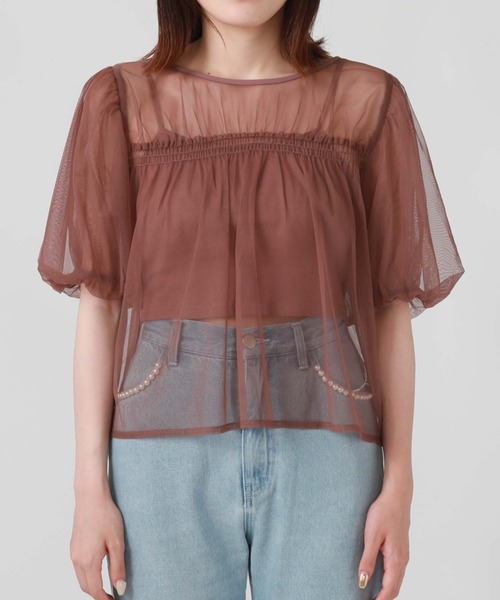 archives(アルシーヴ)の「クロップドインナー付バルーンチュールTOPS(Tシャツ/カットソー・レディース・アイボリー/ブラック/ローズ・MEDIUM)」の7枚目の写真