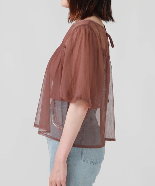 archives(アルシーヴ)の「クロップドインナー付バルーンチュールTOPS(Tシャツ/カットソー・レディース・アイボリー/ブラック/ローズ・MEDIUM)」の8枚目の写真