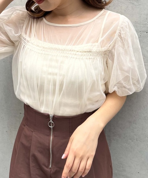 archives(アルシーヴ)の「クロップドインナー付バルーンチュールTOPS(Tシャツ/カットソー・レディース・アイボリー/ブラック/ローズ・MEDIUM)」の15枚目の写真