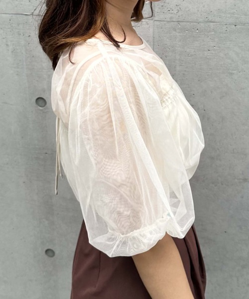 archives(アルシーヴ)の「クロップドインナー付バルーンチュールTOPS(Tシャツ/カットソー・レディース・アイボリー/ブラック/ローズ・MEDIUM)」の16枚目の写真