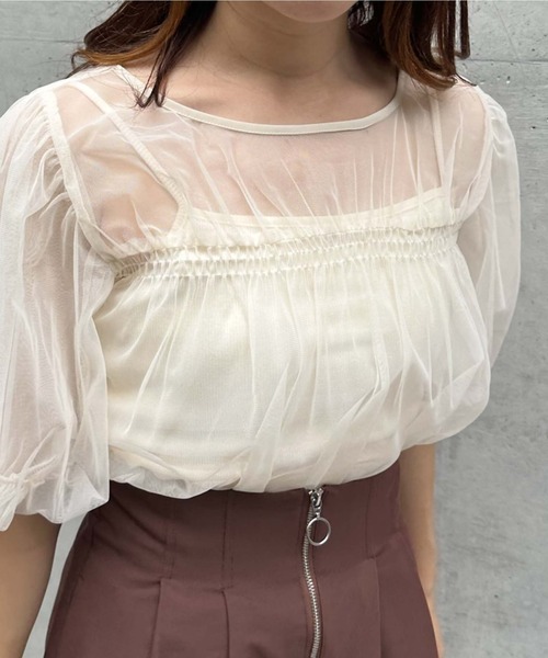 archives(アルシーヴ)の「クロップドインナー付バルーンチュールTOPS(Tシャツ/カットソー・レディース・アイボリー/ブラック/ローズ・MEDIUM)」の18枚目の写真