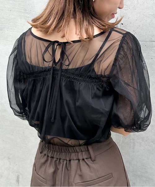 archives(アルシーヴ)の「クロップドインナー付バルーンチュールTOPS(Tシャツ/カットソー・レディース・アイボリー/ブラック/ローズ・MEDIUM)」の4枚目の写真