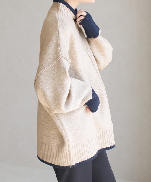 Social GIRL(ソーシャルガール)の「配色切替ニットプルオーバー(ニット/セーター・レディース・ベージュ/チャコール/オートミール/グレイッシュベージュ・FREE)」の3枚目の写真