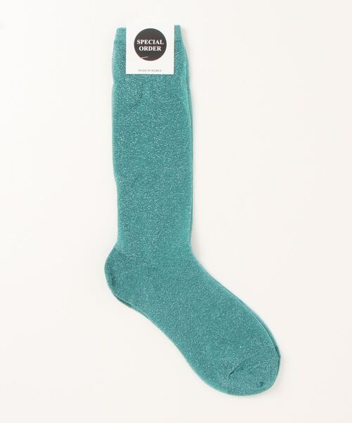 emesuelee（エメスーリー）の「カラーラメハイソックス（ソックス/靴下・レディース・ブルー/ブラック/ホワイト/ゴールド/グリーン/ピンク/グレー/ライトブルー/ライトグリーン・フリー）」の4枚目の写真