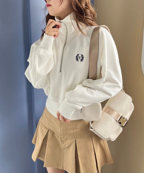 one after another NICE CLAUP（ワンアフターアナザーナイスクラップ）の「ハーフジップワンポイント刺繍スウェット【ZOZO限定商品】（スウェット・レディース・オフホワイト/オートミール/ネイビー・FREE）」の5枚目の写真