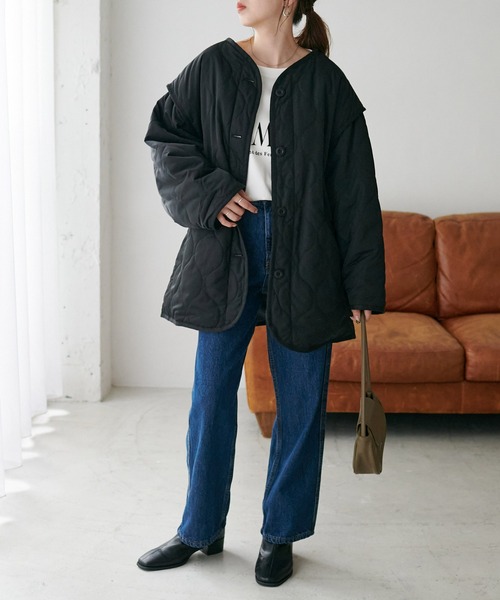 DISCOAT（ディスコート）の「【WEB限定】袖取り外しキルトジャケット（ミリタリージャケット・レディース・カーキ/アイボリー/ブラック/グレイッシュベージュ・MEDIUM/FREE）」の7枚目の写真