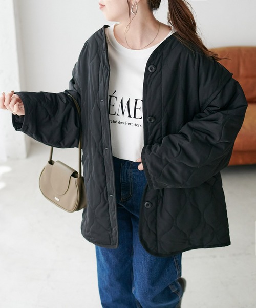 DISCOAT（ディスコート）の「【WEB限定】袖取り外しキルトジャケット（ミリタリージャケット・レディース・カーキ/アイボリー/ブラック/グレイッシュベージュ・MEDIUM/FREE）」の8枚目の写真