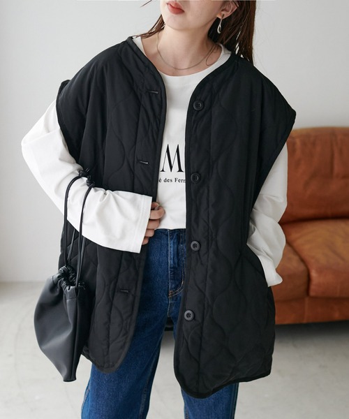 DISCOAT（ディスコート）の「【WEB限定】袖取り外しキルトジャケット（ミリタリージャケット・レディース・カーキ/アイボリー/ブラック/グレイッシュベージュ・MEDIUM/FREE）」の15枚目の写真