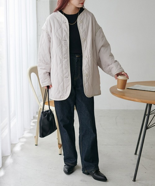 DISCOAT（ディスコート）の「【WEB限定】袖取り外しキルトジャケット（ミリタリージャケット・レディース・カーキ/アイボリー/ブラック/グレイッシュベージュ・MEDIUM/FREE）」の10枚目の写真