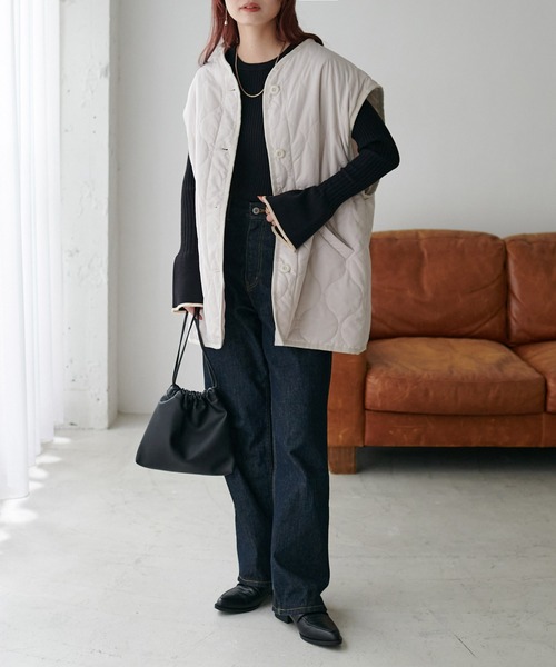 DISCOAT（ディスコート）の「【WEB限定】袖取り外しキルトジャケット（ミリタリージャケット・レディース・カーキ/アイボリー/ブラック/グレイッシュベージュ・MEDIUM/FREE）」の11枚目の写真