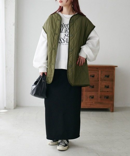 DISCOAT（ディスコート）の「【WEB限定】袖取り外しキルトジャケット（ミリタリージャケット・レディース・カーキ/アイボリー/ブラック/グレイッシュベージュ・MEDIUM/FREE）」の13枚目の写真