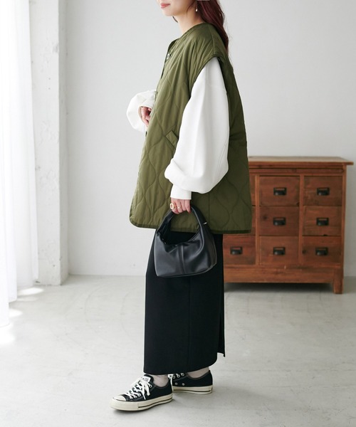 DISCOAT（ディスコート）の「【WEB限定】袖取り外しキルトジャケット（ミリタリージャケット・レディース・カーキ/アイボリー/ブラック/グレイッシュベージュ・MEDIUM/FREE）」の19枚目の写真