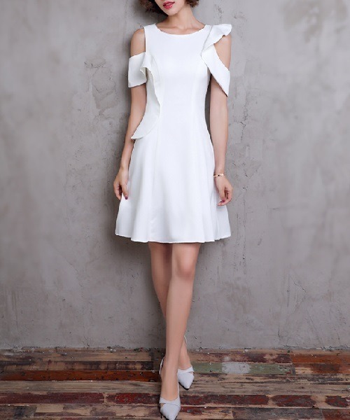 【関税込み】Helenamanzano ミニドレス ワッフルオフショルダードレス/チェーン/ストレッチ/谷間見せ