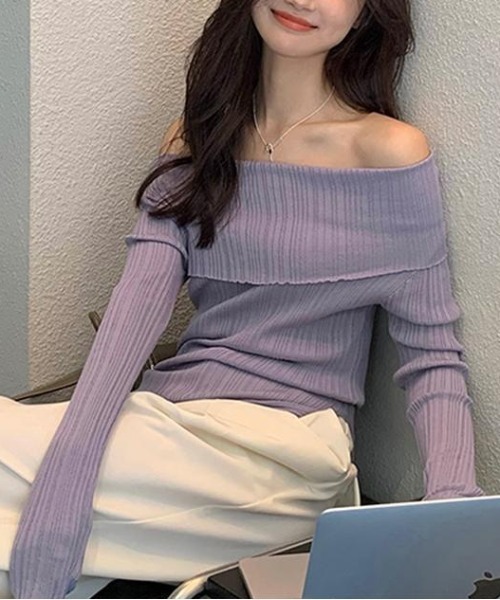 gossip！ロサンゼルス（ゴシップロサンゼルス）の「オフショル スムースカットソー（Tシャツ/カットソー・レディース・オフホワイト/ブラック/ホワイト/パープル・FREE）」の10枚目の写真