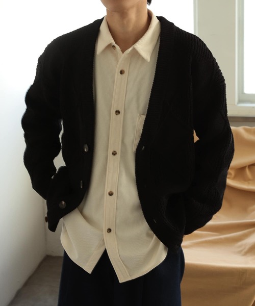 SENSE OF PLACE by URBAN RESEARCH（センスオブプレイスバイアーバンリサーチ）の「モールダイヤガラVネックカーディガン（カーディガン/ボレロ・メンズ・アイボリー/ブラック/ブラウン・LARGE/MEDIUM）」の12枚目の写真