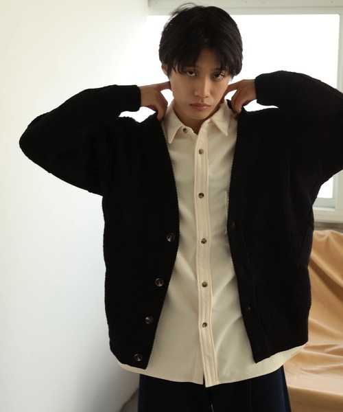 SENSE OF PLACE by URBAN RESEARCH（センスオブプレイスバイアーバンリサーチ）の「モールダイヤガラVネックカーディガン（カーディガン/ボレロ・メンズ・アイボリー/ブラック/ブラウン・LARGE/MEDIUM）」の13枚目の写真