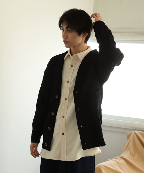 SENSE OF PLACE by URBAN RESEARCH（センスオブプレイスバイアーバンリサーチ）の「モールダイヤガラVネックカーディガン（カーディガン/ボレロ・メンズ・アイボリー/ブラック/ブラウン・LARGE/MEDIUM）」の14枚目の写真