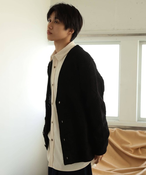 SENSE OF PLACE by URBAN RESEARCH（センスオブプレイスバイアーバンリサーチ）の「モールダイヤガラVネックカーディガン（カーディガン/ボレロ・メンズ・アイボリー/ブラック/ブラウン・LARGE/MEDIUM）」の15枚目の写真