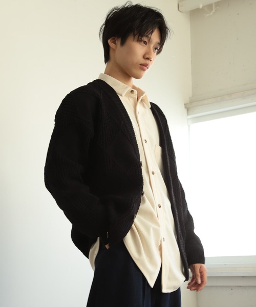 SENSE OF PLACE by URBAN RESEARCH（センスオブプレイスバイアーバンリサーチ）の「モールダイヤガラVネックカーディガン（カーディガン/ボレロ・メンズ・アイボリー/ブラック/ブラウン・LARGE/MEDIUM）」の16枚目の写真