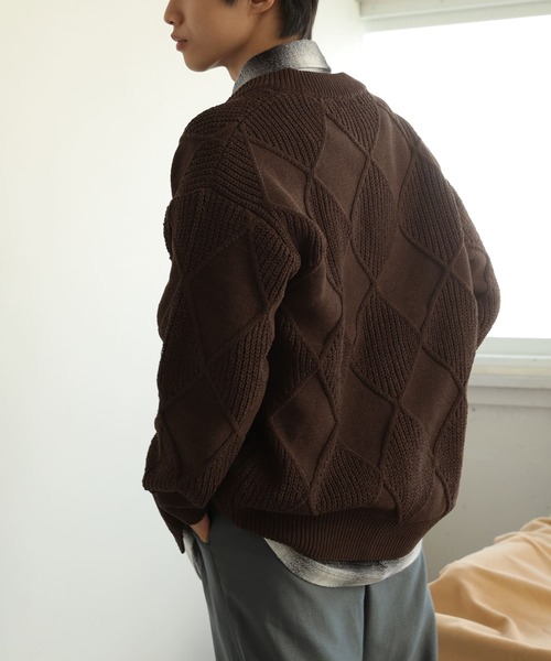 SENSE OF PLACE by URBAN RESEARCH（センスオブプレイスバイアーバンリサーチ）の「モールダイヤガラVネックカーディガン（カーディガン/ボレロ・メンズ・アイボリー/ブラック/ブラウン・LARGE/MEDIUM）」の20枚目の写真