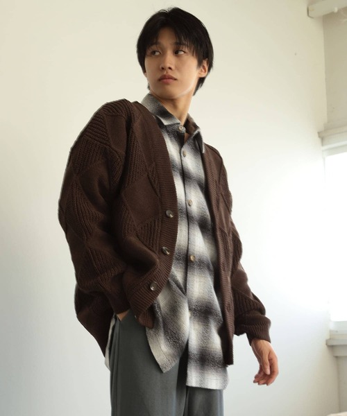 SENSE OF PLACE by URBAN RESEARCH（センスオブプレイスバイアーバンリサーチ）の「モールダイヤガラVネックカーディガン（カーディガン/ボレロ・メンズ・アイボリー/ブラック/ブラウン・LARGE/MEDIUM）」の21枚目の写真
