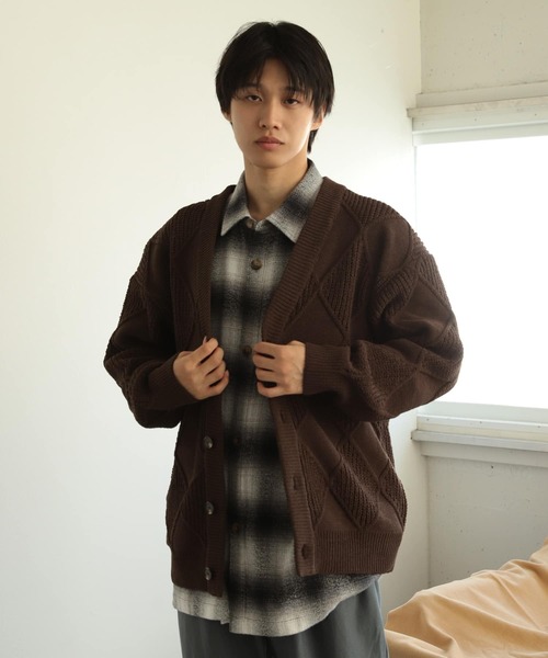SENSE OF PLACE by URBAN RESEARCH（センスオブプレイスバイアーバンリサーチ）の「モールダイヤガラVネックカーディガン（カーディガン/ボレロ・メンズ・アイボリー/ブラック/ブラウン・LARGE/MEDIUM）」の22枚目の写真
