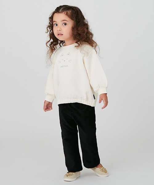 petit main（プティマイン）の「カットコールフレアパンツ（スウェットパンツ・キッズ・ピンク/ブラック/アイボリー/ダークブラウン/グレイッシュブルー・120cm/100cm/130cm/80ｃｍ/90cm/110cm）」の9枚目の写真