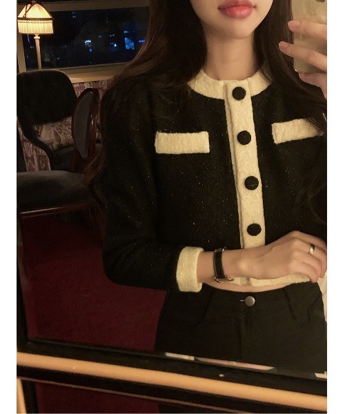 SONA(ソナ)の「Secon'de secon バイカラーラインボタンウールノーカラーパフジャケット(ノーカラージャケット・レディース・ブラック・FREE)」の11枚目の写真