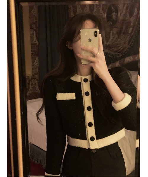 SONA(ソナ)の「Secon'de secon バイカラーラインボタンウールノーカラーパフジャケット(ノーカラージャケット・レディース・ブラック・FREE)」の10枚目の写真