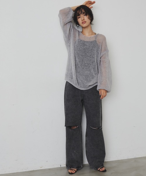 Aunt Marie's(アントマリーズ)の「ダメージストレートデニム【S,M,Lサイズ展開】(デニムパンツ・レディース・ライトブルー/ブラック・L/M/S)」の9枚目の写真