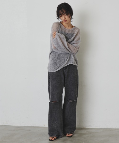 Aunt Marie's(アントマリーズ)の「ダメージストレートデニム【S,M,Lサイズ展開】(デニムパンツ・レディース・ライトブルー/ブラック・L/M/S)」の15枚目の写真