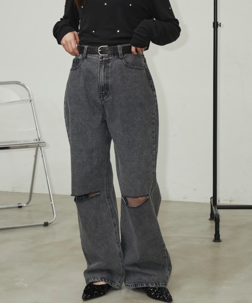 セール】ダメージストレートデニム【S,M,Lサイズ展開】（デニムパンツ