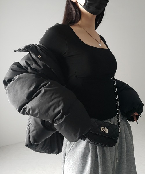 me+em select（ミームセレクト）の「SNSで話題！【 裏起毛 ／ カップ付き 】スクエアネックスリムカットソートップス（Tシャツ/カットソー・レディース・グレー/ブラック/ホワイト・FREE）」の10枚目の写真