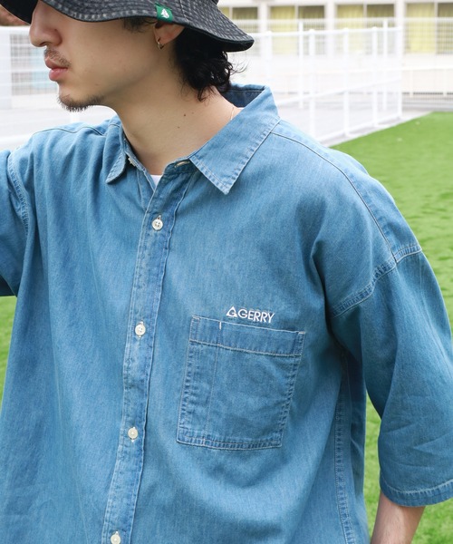 GERRY（ジェリー）の「【GERRY/ジェリー】 4.5ozデニム ワンポイント刺繍 ショートスリーブシャツ（シャツ/ブラウス・メンズ・ブラック/ネイビー/ブルー・LL/L/M）」の3枚目の写真
