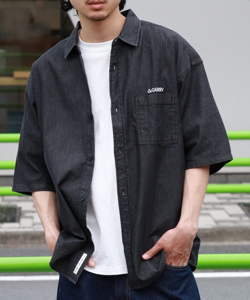 GERRY（ジェリー）の「【GERRY/ジェリー】 4.5ozデニム ワンポイント刺繍 ショートスリーブシャツ（シャツ/ブラウス・メンズ・ブラック/ネイビー/ブルー・LL/L/M）」の2枚目の写真