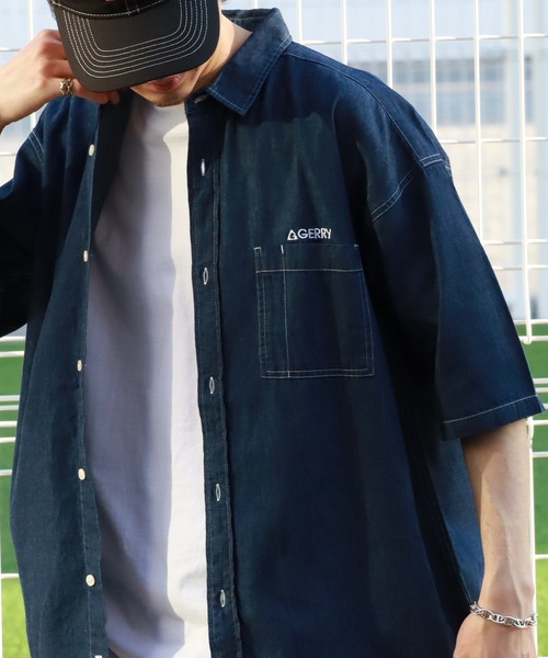 GERRY（ジェリー）の「【GERRY/ジェリー】 4.5ozデニム ワンポイント刺繍 ショートスリーブシャツ（シャツ/ブラウス・メンズ・ブラック/ネイビー/ブルー・LL/L/M）」の20枚目の写真