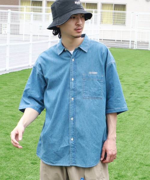 GERRY（ジェリー）の「【GERRY/ジェリー】 4.5ozデニム ワンポイント刺繍 ショートスリーブシャツ（シャツ/ブラウス・メンズ・ブラック/ネイビー/ブルー・LL/L/M）」の16枚目の写真