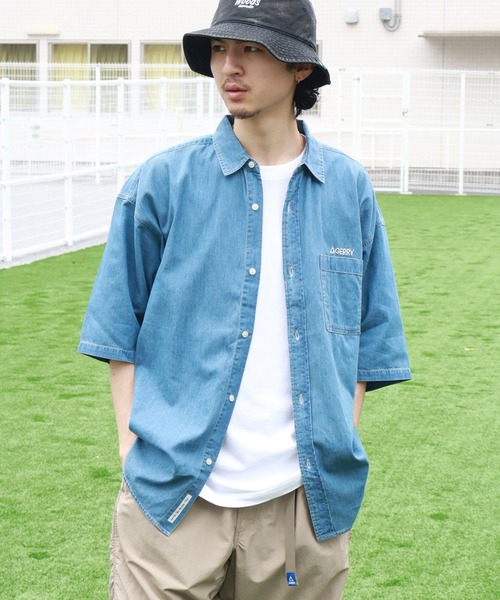 GERRY（ジェリー）の「【GERRY/ジェリー】 4.5ozデニム ワンポイント刺繍 ショートスリーブシャツ（シャツ/ブラウス・メンズ・ブラック/ネイビー/ブルー・LL/L/M）」の15枚目の写真