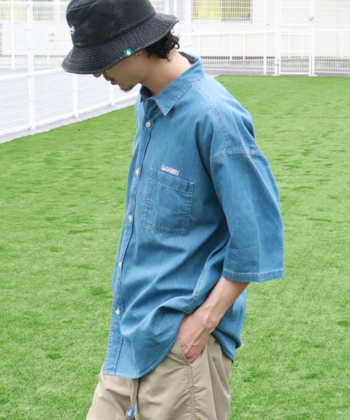 GERRY（ジェリー）の「【GERRY/ジェリー】 4.5ozデニム ワンポイント刺繍 ショートスリーブシャツ（シャツ/ブラウス・メンズ・ブラック/ネイビー/ブルー・LL/L/M）」の14枚目の写真