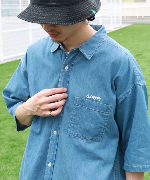 GERRY（ジェリー）の「【GERRY/ジェリー】 4.5ozデニム ワンポイント刺繍 ショートスリーブシャツ（シャツ/ブラウス・メンズ・ブラック/ネイビー/ブルー・LL/L/M）」の9枚目の写真