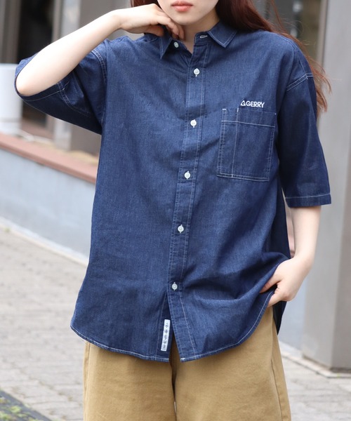 GERRY(ジェリー)の「【GERRY/ジェリー】 4.5ozデニム ワンポイント刺繍 ショートスリーブシャツ(シャツ/ブラウス・メンズ・ブラック/ネイビー/ブルー・LL/L/M)」の11枚目の写真