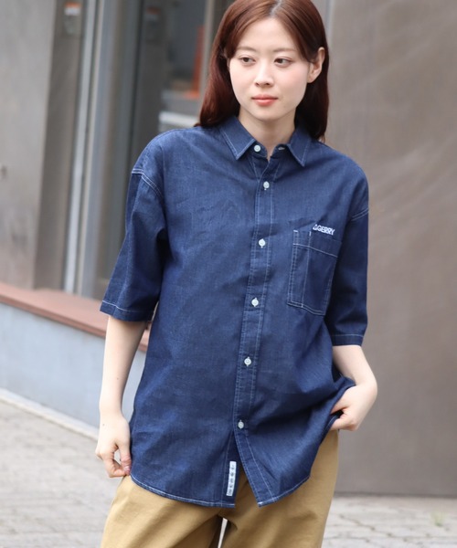 GERRY(ジェリー)の「【GERRY/ジェリー】 4.5ozデニム ワンポイント刺繍 ショートスリーブシャツ(シャツ/ブラウス・メンズ・ブラック/ネイビー/ブルー・LL/L/M)」の12枚目の写真